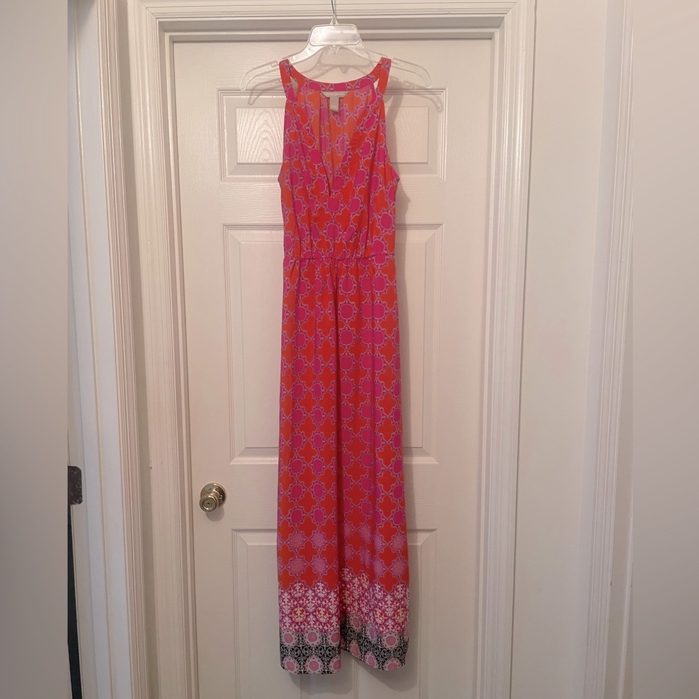 Banana Republic pink and orange pattern maxi dress